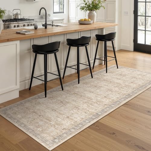 Neutral 2x7 Runner Rug Non Slip, Vintage Earth Tone Entryway Rugs by Jainmy