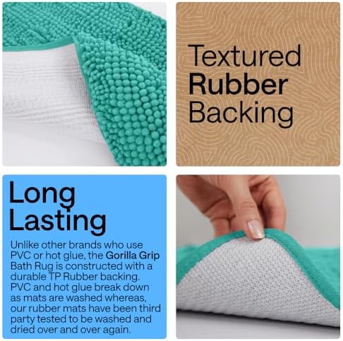 GORILLA GRIP Bath Rug Mat for Bathroom, Absorbent Chenille, 60x24 Turquoise - Image 3