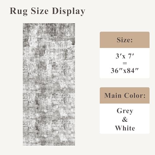 3x7 Washable Non-Slip Kitchen Runner Rug – Modern Abstract Neutral Gray Carpet - Image 2