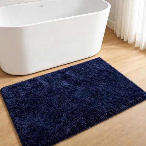 2x3 Dark Blue Fluffy Area Rug for Bedroom and Bedside, Washable Soft Shag Carpet - Image 2