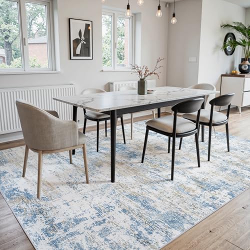 9x12 Area Rugs for Living Room: Washable Soft Blue White Abstract Carpet - Image 5