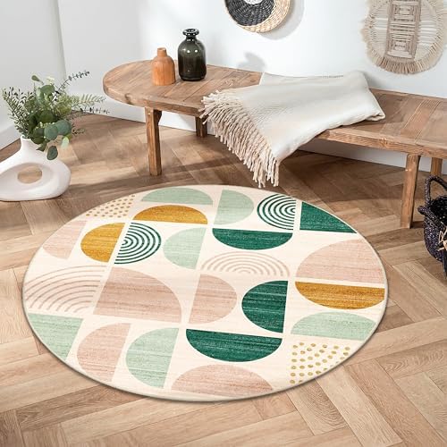 MUJOO Round Rug 4ft Small Circle Area Rug Washable Non Slip Modern Abstract - Image 3