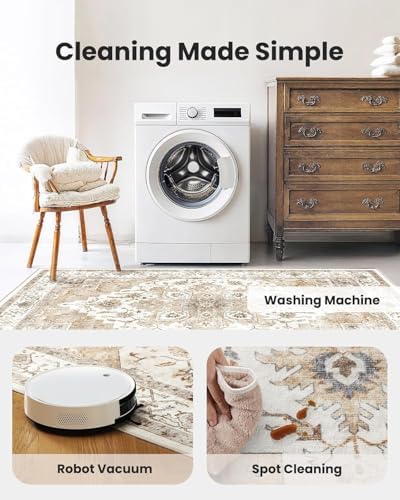 Amada 6x9 Washable Area Rug for Dining Room, Vintage Pattern - Image 5