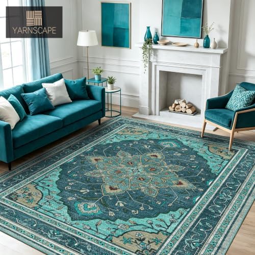 YARNSCAPE 6' x 9' Machine Washable Area Rug, Non-Slip Low-Pile Carpet - Image 4