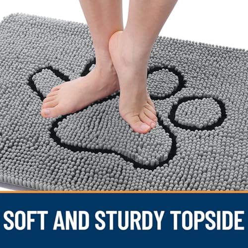 OLANLY Dog Door Mat for Muddy Paws 70x24, Paw Print Design Chenille Mud Mat - Image 4