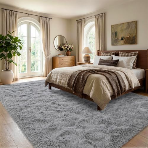 5x7 Grey Fluffy Soft Area Rug Non-Slip - Image 3