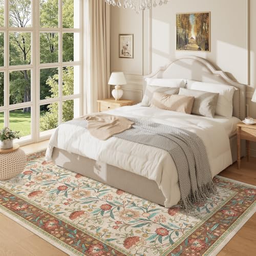 DUKINO 5x7 Area Rugs, Vintage Floral Washable Rug - Image 5