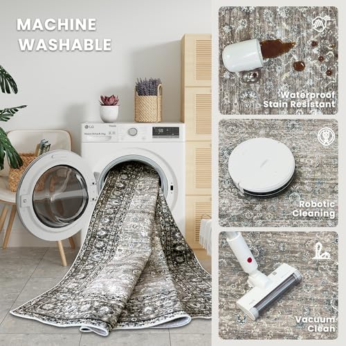 6x9 Grey Brown Washable Area Rug - Image 5