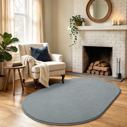 LOCHAS Soft Oval Bedroom Rug 3 x 5, Washable Grey Rugs - Image 7