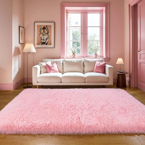 KICHOWUA 4x6 Thick Pink Fluffy Shag Plush Washable Rug - Image 6