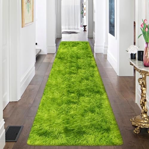 Tie-Dyed Runner Rug for Bedroom Green 2x8ft Fluffy Area Rug Bedside Runner Rug - Image 5