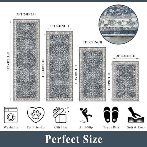 Kitchen Rug Sets 4-Piece with Runner – Washable Non-Slip Floor Mats - Image 2