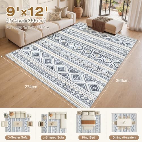 cotiled Boho 9x12 Area Rug for Living Room: Large Moroccan Washable Rug - Image 2