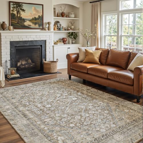 5x7 Beige Brown Washable Area Rug by Unknown