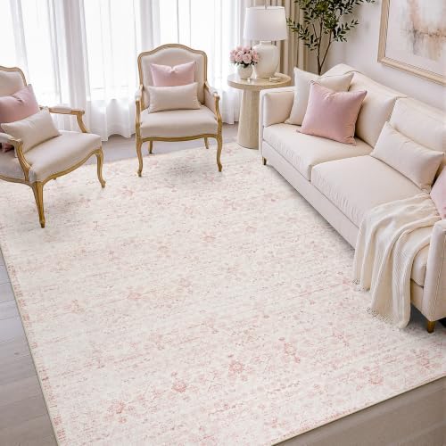 DCX Pink and Beige 5x7 Washable Rug, Kid & Pet Friendly - Image 3