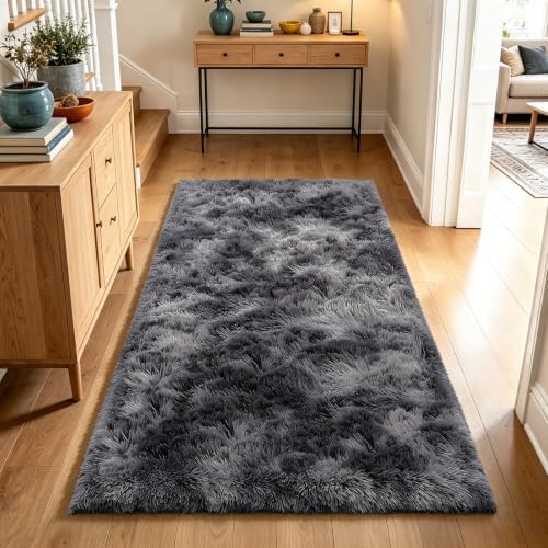 Mottled Grey 2x6 Area Rugs for Bedroom, Fluffy Rug Small Rug Bedside Carpet by Yongyangjuxi