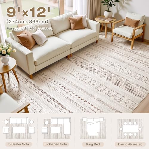 kakania Washable 9x12 Area Rug for Living Room: Boho Geometry Home Decor - Image 2