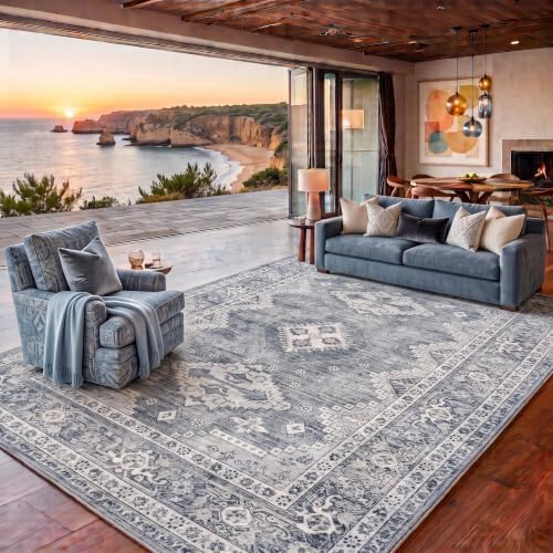Temedara 8'x10' Wahable Rug, Modern Grey Vintage Rugs, Distressed Tribal - Image 3