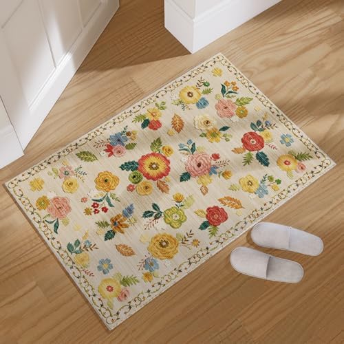 Washable Small Area Rug for Entryway: 2x3 Throw Rugs Non Slip Floral Carpet - Image 2