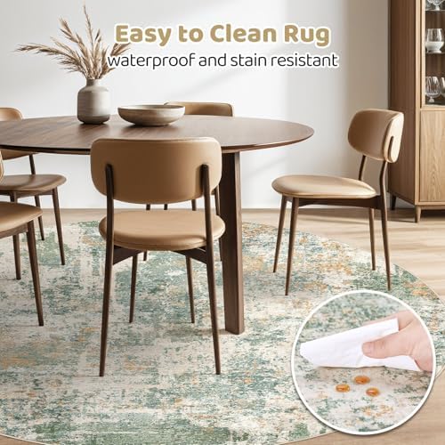 LOONGRUG Round Rug 8x8 Washable Large Neutral Modern Circle Rugs Green - Image 5