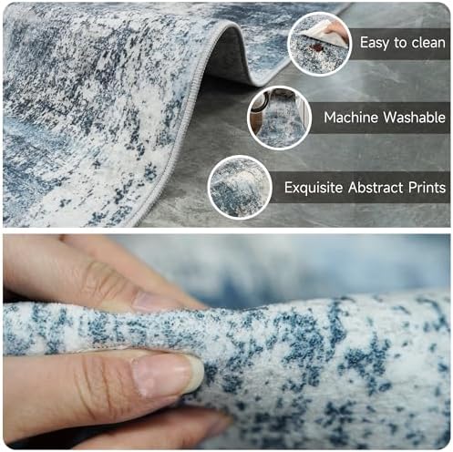 2x4 Rug for Entryway Washable: Non Slip Abstract Runner for Kitchen Blue - Image 6