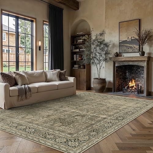 PureCozy Light Brown Area Rug 6x9 Vintage Traditional Distressed - Image 2