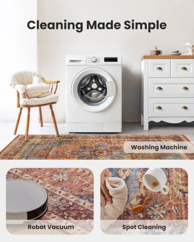 Amada Vintage Washable Area Rug, Rust Red - Image 6