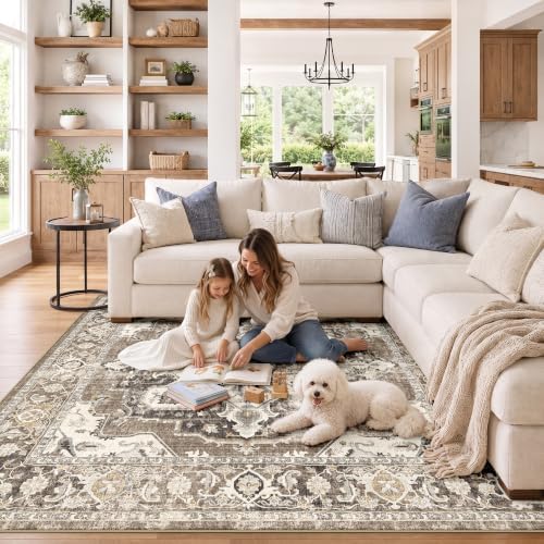 Living Room 11x11 Square Area Rug: Large Washable Boho Area Rugs - Image 2