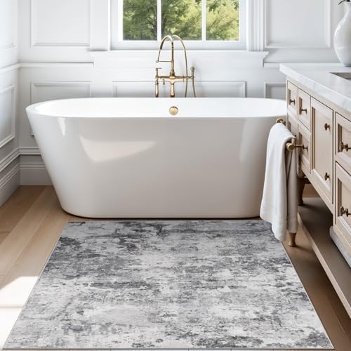 HILORUUG 3x3 Rug Square Washable: Non Slip Abstract Entry Runner Black Grey - Image 3