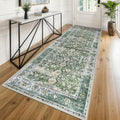KUTA Vintage Wide Runners for Hallways 3x8 Green Washable Kitchen Runner by KUTA