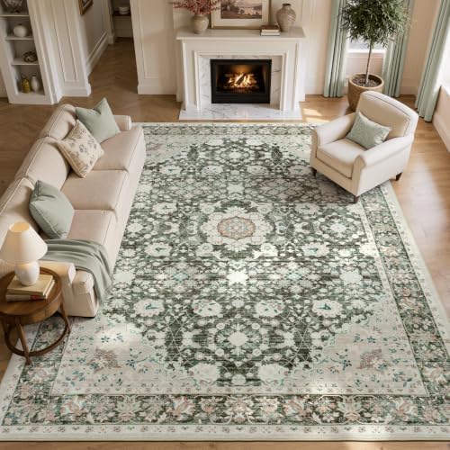 Lessymo 8x10 Area Rugs for Living Room, Large Washable Floral Carpet Brown by Lessymo