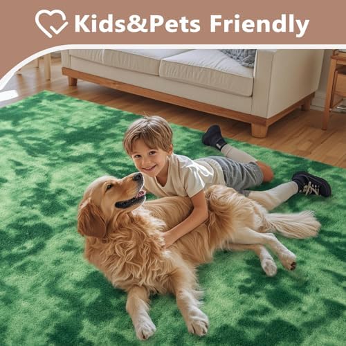 5x7 Tie-dye Green Area Rug Non-Slip Washable Soft - Image 7