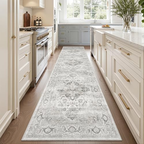 Washable 2.6x10 Runner Rug, Non Slip Hallway Rugs Ivory/Gray by Xilixili