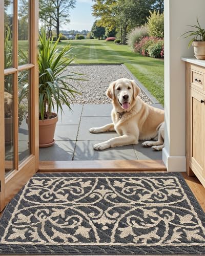 DEXI Front Door Mat Indoor Entryway 24x36 Inside Entrance Doormat Dark Gray - Image 2