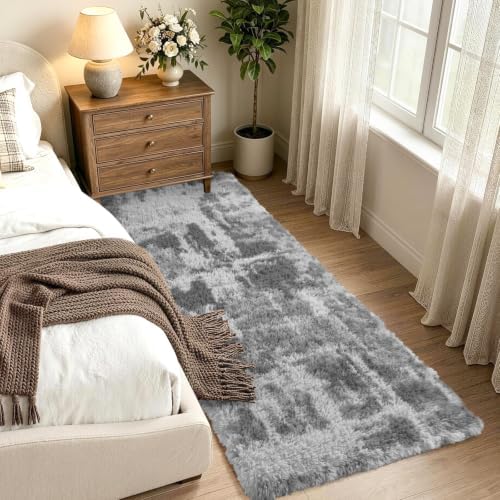Noahas 2x10 Grey Fluffy Soft Runner Rug Non-Slip - Image 2