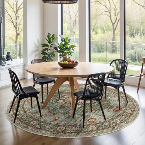 Washable Oriental Area Rug: 9ft Round Rugs - Image 3