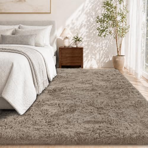 Tosuoka 5x7 Area Rugs for Living Room Bedroom, Taupe Rug Soft Fluffy Shag - Image 2