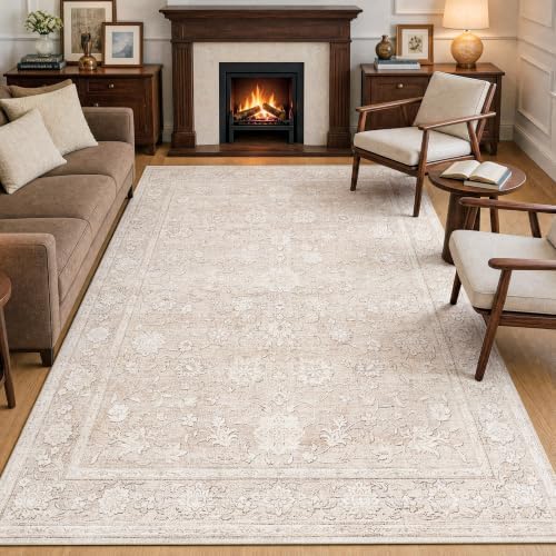 5x7 Beige Neutral Floral Living Room Area Rug - Image 4