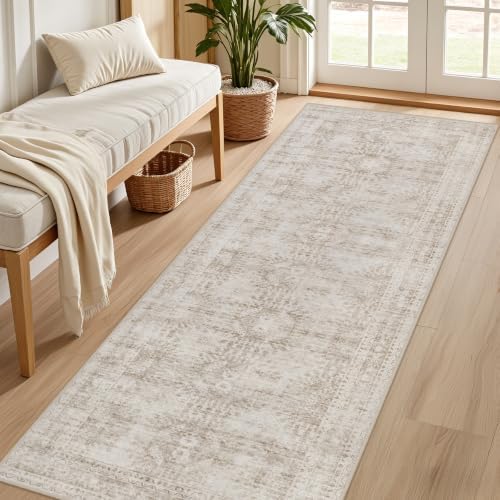 2x6 Hallway Washable Runner Rug: Neutral Kitchen Carpet Brown - Image 2