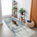 Blue Abstract 3x8 Washable Runner:Non Slip Hallway Runner Rug by BYYVOORugsforYourHome