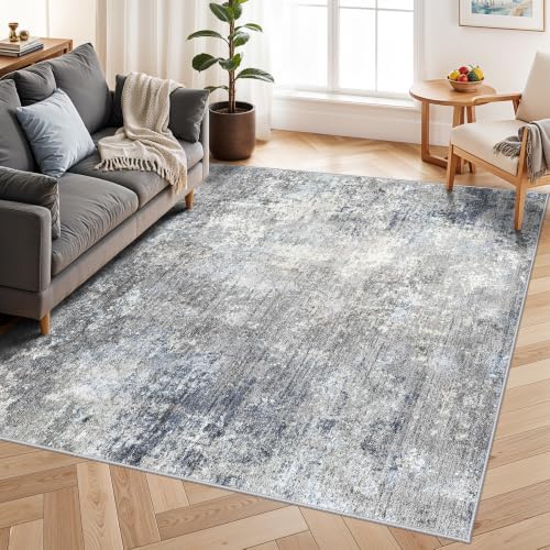 7x7 Square Rug Machine Washable – Modern Neutral Abstract Non-Slip Area Rug by BYYVOORugsforYourHome