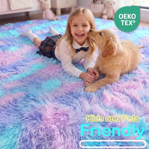 Plush Rainbow Purple Mermaid Area Rugs - Image 4