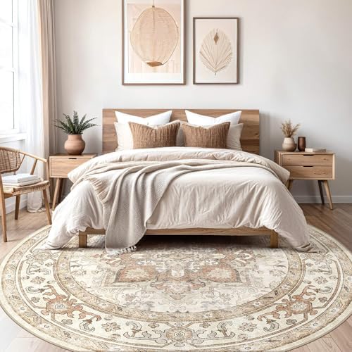 DTICON Vintage Washable 8x8 Round Area Rug Living Room Rugs - Image 5