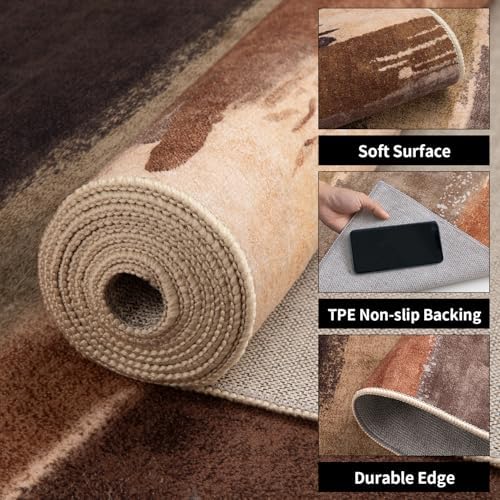 Ciicool 4x6 Area Rug for Living Room, Modern Abstract Washable Carpet Brown - Image 3