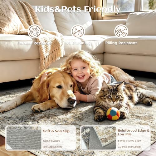 8x10 Area Rugs, Abstract Morden Soft Washable Rug, Non-Slip Low Pile Rugs - Image 5