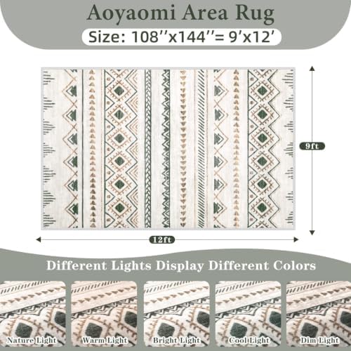 Area Rug for Living Room 9x12: Large Washable Boho Moroccan Rugs Geometric - Image 2