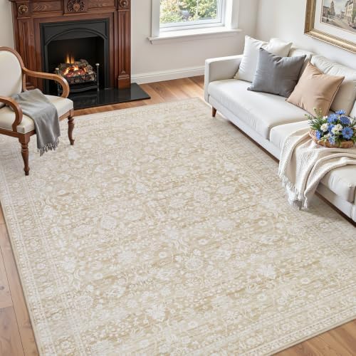 5x8 Area Rugs Living Room: Bedroom Washable Carpet Natural Beige - Image 3