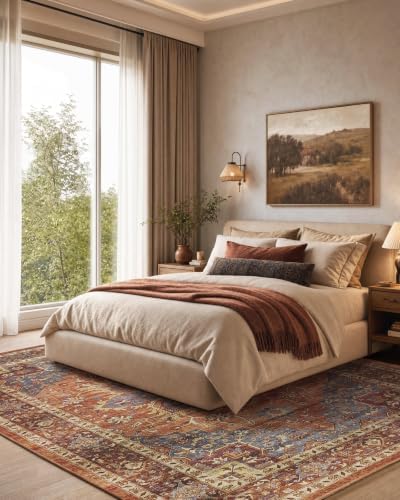 Amada Vintage Washable Area Rug, Rust Red - Image 4