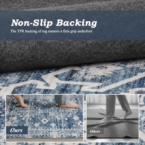 Vintage Blue Area Rugs 8x10, Washable Living Room Rug Non-Slip - Image 6