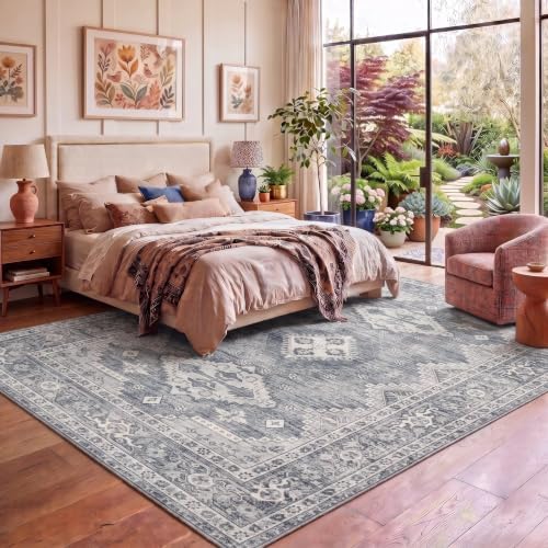 Temedara 8'x10' Wahable Rug, Modern Grey Vintage Rugs, Distressed Tribal - Image 4